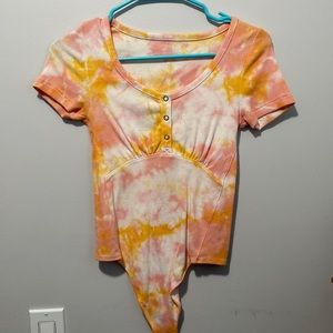 Aerie One-piece bodysuit with Orange, Pink, and White tie dye🧡🤍💕